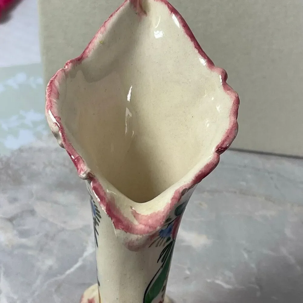 Vintage Italian ceramic cornucopia vase applied flowers hand painted.